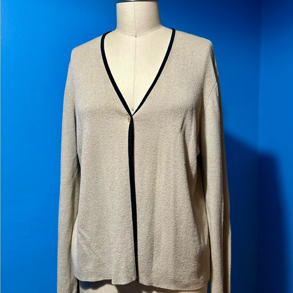 Elegant Cream Sweater with Black Trim